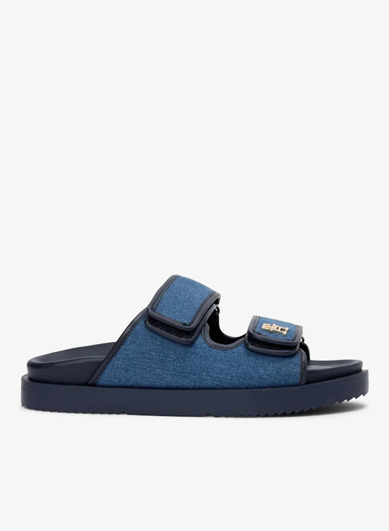 Denim Monogram Double Strap Sandals